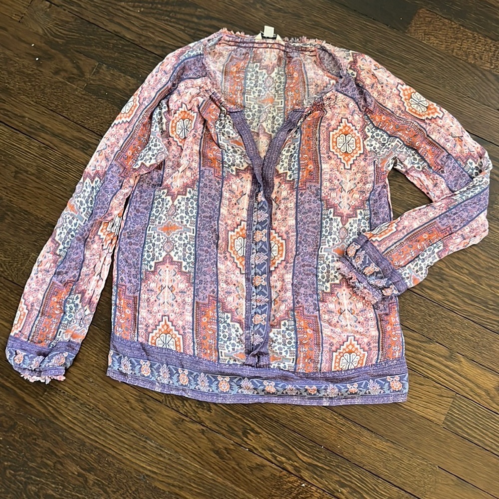 Lucky brand long sleeve tribal print blouse
